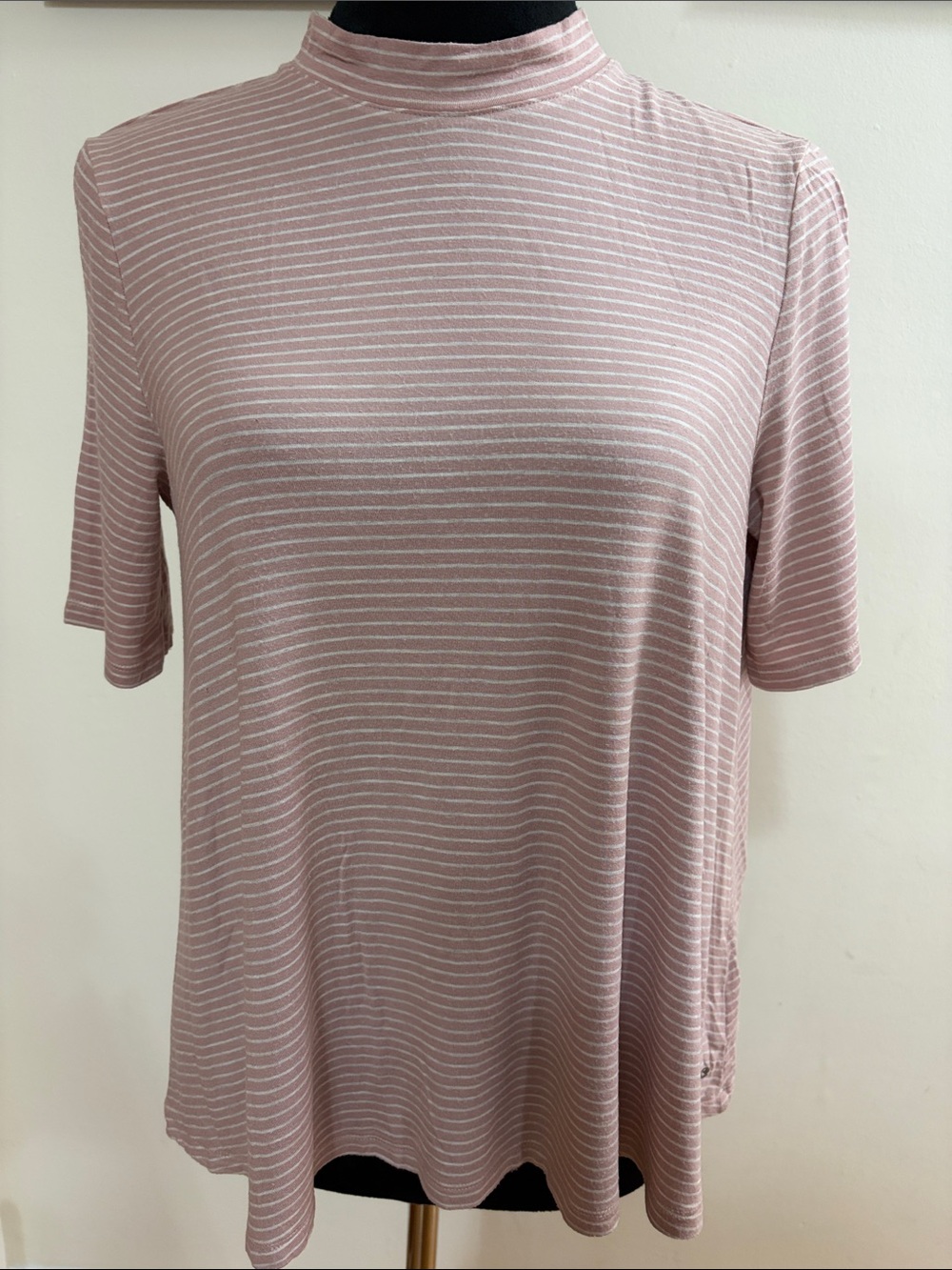 Striped Mock Neck Short Sleeve Top - Dusty Rose ( 1178 )